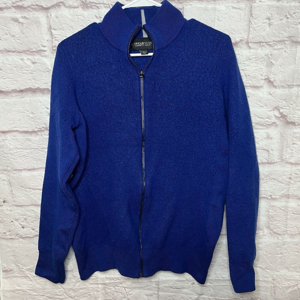 Kenneth Cole Awearness Men’s XL Blue Merino Wool Blend Full Zip Jacket Slim Fit